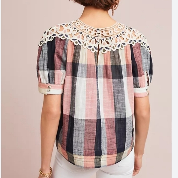 Anthropologie plaid crochet swing top - Picture 3 of 14